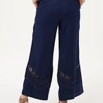 Susan Graver Linen Blend Ankle Pants Crochet Detail Navy Blue Size 12 Photo 1