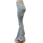 Loverly Fit Denim Extreme Flare Distressed Raw Hem Light Wash Blue Jeans Size 11 Photo 2