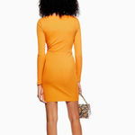 Topshop Mustard Yellow Ribbed Knot Bodycon Long Sleeve Mini Dress Photo 1