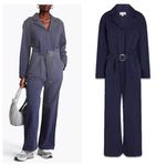 NILI LOTAN Marie Belted Cotton Jumpsuit Blue Size XS Photo 1
