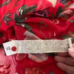 ZARA  red floral button front shirt dress womens medium blue tropical coconut Photo 7