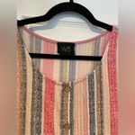 W5  Ribbed Short Sleeve Cream Short Ruffle Sleeve Wooden Button Blouse Size M Photo 1