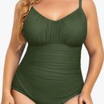 Aqoueve Tummy Control Cutout One Piece Swimsuit-Army Green. Photo 0
