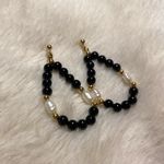 14K Gold & Black Onyx Beaded Freshwater Pearl Teardrop Dangle Earrings EUC 1.5in Photo 1