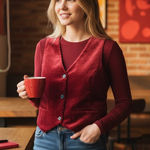 Gap Vintage  Velvet Vest Womens‎ L Red Maroon Button Down Sleeveless Top Photo 0