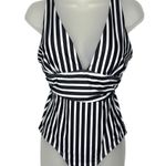 One Piece Black White Striped V Neck Photo 8