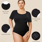 Women’s Short Sleeve Bodysuit Shapewear for Tummy Control Seamless Body Shaper Black Size M Photo 2
