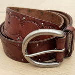 Womens Genuine Leather Belt Size L Brown Tooled Western Boho Rustic Retro Size L Photo 0