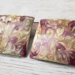 Vintage Clip On Earrings Square Large Olive Green & Plum Tones Statement Photo 1