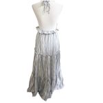 Lulus Vacay Babe Grey White Striped Halter Ruffle Maxi Dress S Bohemian Beach Photo 2