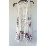 Vivid Importers Lace Crochet Floral Fringe Kimono Vest Size Large Boho Festival White Photo 3