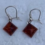 Sterling Silver 925 Diamond Shape Baltic Amber Drop Dangle Earrings Orange Photo 11