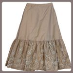 Moon River Beige Eyelet Ruffle Hem Midi Skirt Womens Medium Summer Photo 0