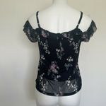 Vintage floral ruffle rose Victorian blouse top XSMALL short cap sleeves Black Size XS Photo 7