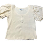 &Merci Cream Puff Sleeve Top M‎ Henley Rib Knit Stretch Romantic Cottagecore Size M Photo 0