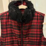 CHAPS  Red Plaid Puffer Vest Faux Fur Collar Winter Holiday Size Sm Photo 1