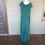 La Femme  Off Shoulder V Neck Long Sheath Jersey Gown Photo 6