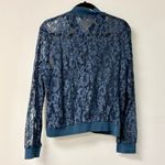 ZARA  Long Sleeve Full Zip Semi-Sheer Lace Bomber Jacket Blue Women's Size XL Photo 3