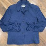 Kasper  Navy Blue Floral Eyelet Linen Blazer Size 6P Photo 0