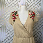 ZARA  Knit Floral Embroidered Short Sleeve T-shirt Mini Dress in Tan‎ Size Medium Photo 2