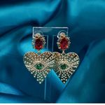 Lucky Goddess Evil Eye Heart Clip Shaped Earrings Gold Red Green Photo 1