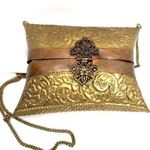 Vintage Brass & Copper Pillow Purse Art Deco Mid Century Bag Shoulder Purse Gold Photo 0