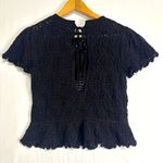 Divided Cropped Sweater Sz S Crocheted Black Tie Back Whimsigoth Dark Fairy Y2K Photo 1