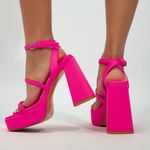 ZARA Chunky Neon Pink Strappy Heels Platform Sandals Ankle Strap Square Toe 39 Photo 0