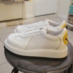 💕JOSHUA SANDERS💕 100 Leather Sneakers ~ Crochet Smile Slip On Platform 39 NWT White Size 8 Photo 3