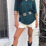 Free People Embroidered Green boho western blouse women’s size M Photo 2