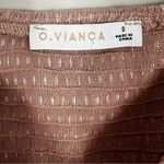 O. Vianca Crop Top Womens S Pink Polka Dot Mesh Lace Up Smocked Puff Sleeve Photo 3