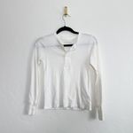 Everlane  | ReCotton 100% Cotton Long Sleeve Button Henley Top in White Photo 2