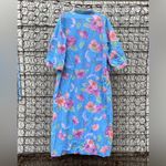 Vintage Sears Take Along tropical floral hibiscus zip up night gown house dress Blue Size L Photo 1