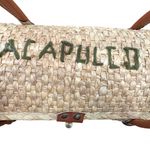 VTG 70s Acapulco Rattan Straw Woven Tote Bag Double Top Handle Floral Handmade Tan Photo 1