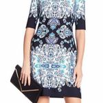 Eliza J  Women's Navy/White Elbow Sleeve Lined All Over Print Sheath Dress sz 4 Photo 0