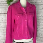 LFD Bright Barbie Pink Waffle Knit Scallop Collar Snap Button Jacket Size M Photo 0