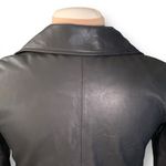 L’Univers Du Luxe Black Leather Longline Trench Coat Zipper Pockets Button Down Black Photo 7