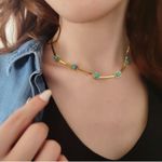 Gold Plated turquoise Herringbone necklace Snake Womens Jewelry Fishbone Photo 1