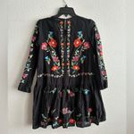 ZARA  Black Mini Ruffle Tunic Dress With Colorful Floral  Embroidery Design XS Photo 5