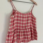 Current/Elliott NWT Linen The Workwear Peplum Top Redwood Plaid Red Pink Size 2 Photo 6
