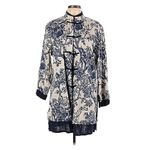 Soft Surroundings  COTTON/LINEN BLEND MANDARIN COLLAR KIMONO TUNIC NAVY Medium Photo 1