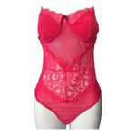 Pink Floral Lace Scalloped Sheer Lingerie Teddy Bodysuit Size S Pink Photo 2