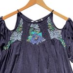 Free People Women’s Fast Times Blue Boho Embroidered Cold Shoulder Top Photo 4