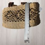 Anne Klein Woven Straw Macrame Handbag Boho Tote Purse Wooden Handles Coastal Photo 4