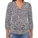 Vince Camuto Black & White Geo Vneck Knit Blouse Size Large Photo 0