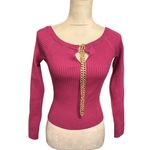 ASTR The Label Philippa Chain Strap Stretchy Sweater Fuchsia Ribbed Chain Sz M Size M Photo 10
