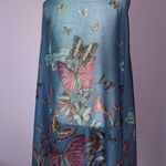 Sheer Blue Scarf with Butterfly Novelty Print Wrap Shawl Photo 2