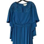 Sachin & Babi Size 12 NEW Moroccan Blue Crepe Embroidered Wren Cape Maxi Gown Photo 4
