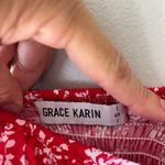 Grace Karin  Sz S Oversized Midi Red Floral Tank Dress Stretch Pleated Lined Photo 2