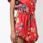 Alexis ‎ red floral tropical Faine ruffle romper XS vacation summer beach Photo 0